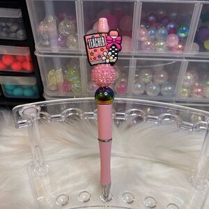 Pink Teacher-Themed Beaded Pen